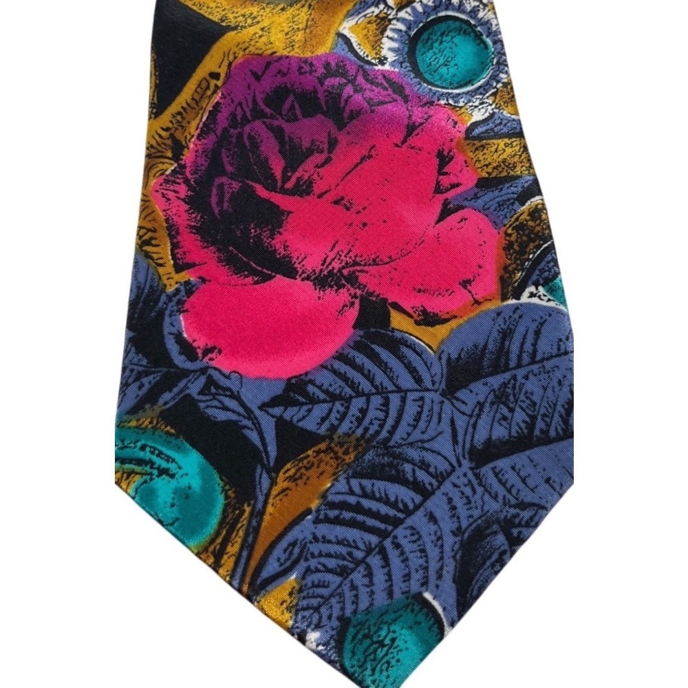 Vintage Strathmore Richman Silk Tie Bold Rose Floral Baroque Maximalist - Picture 7 of 7